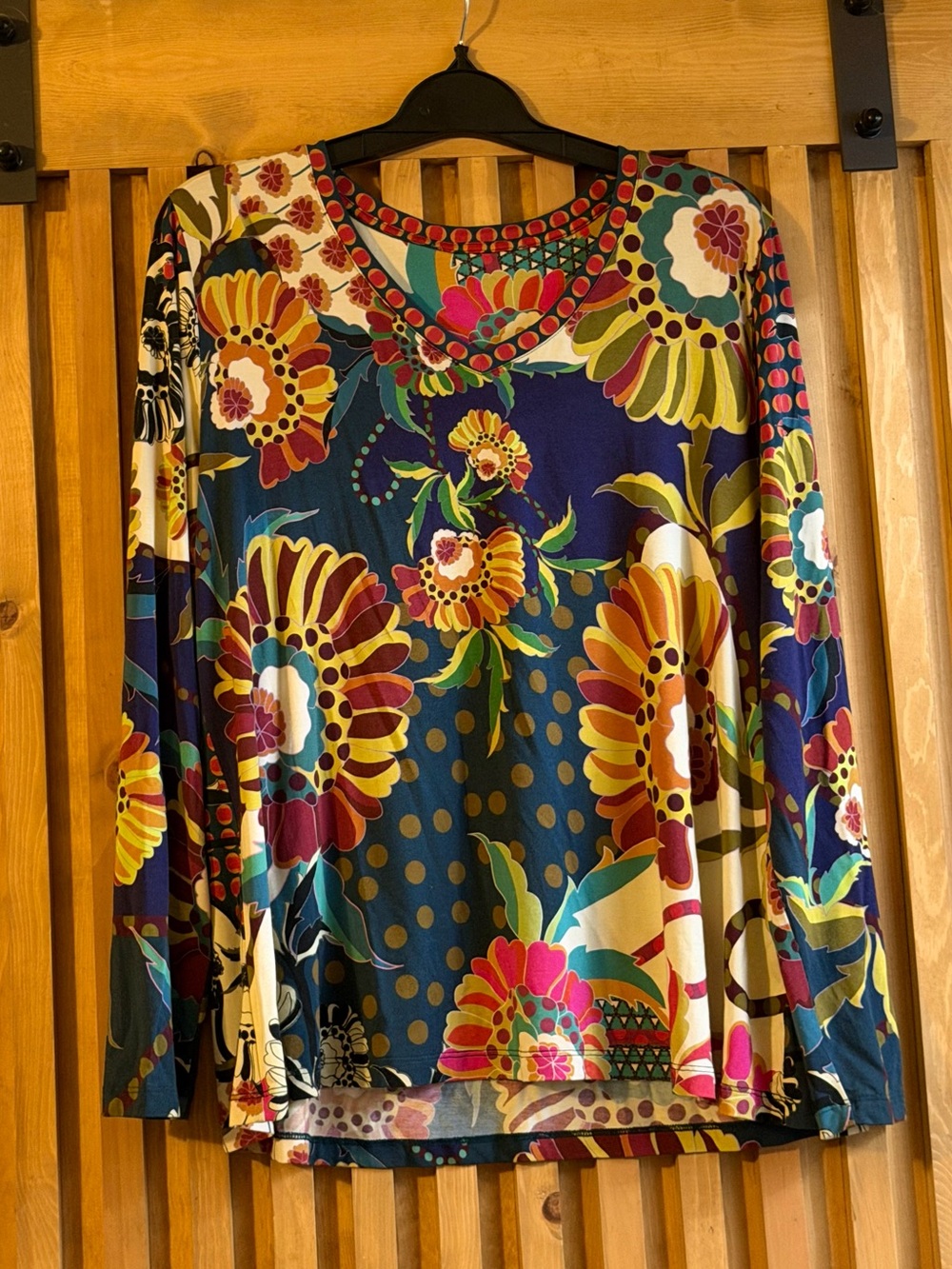 Johnny Was Janie Multicolor Floral Long-Sleeve V-Neck Top